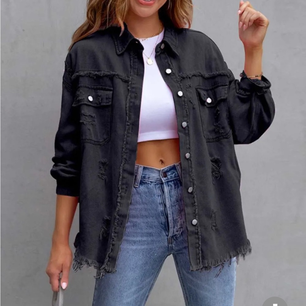 Stylish Black Distressed Denim Jacket